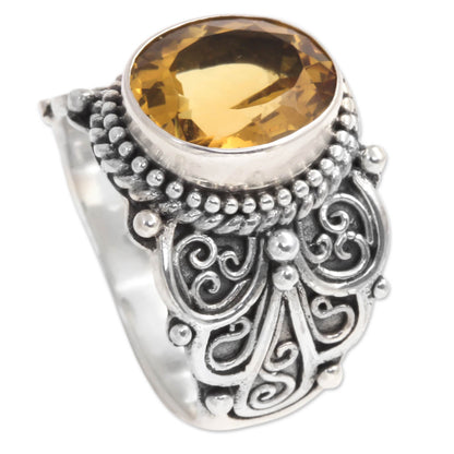 Golden Flower Citrine and Sterling Silver Cocktail Ring from Bali