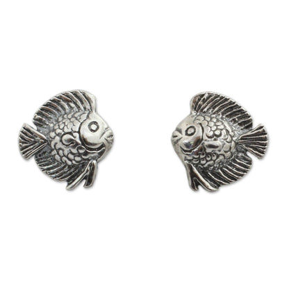 Happy Fish Small Fish Button Earrings in Sterling Silver