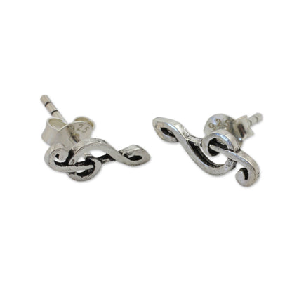 Sol Key Silver Button Earrings