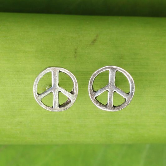 Peace Sign Silver Stud Earrings