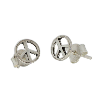 Peace Sign Silver Stud Earrings