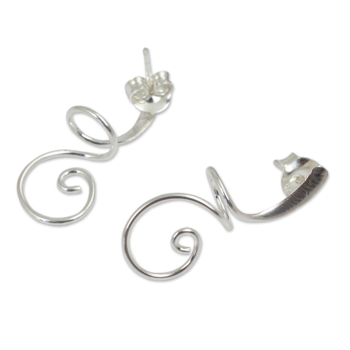 Lovely Spiral Silver Drop Earrings