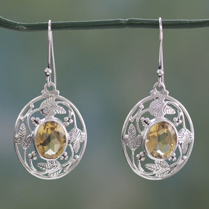 Sunshine Avatar Indian Sterling Silver Dangle Earrings with Citrine