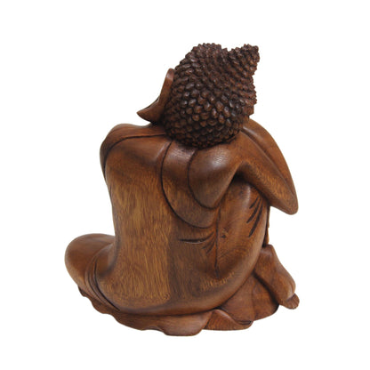 Relaxing Buddha Balinese Hand-Carved Wood Buddha Statuette