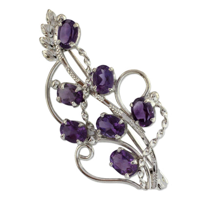 Lilac Story 7 Carats Amethyst Sterling Silver Indian Brooch Pin