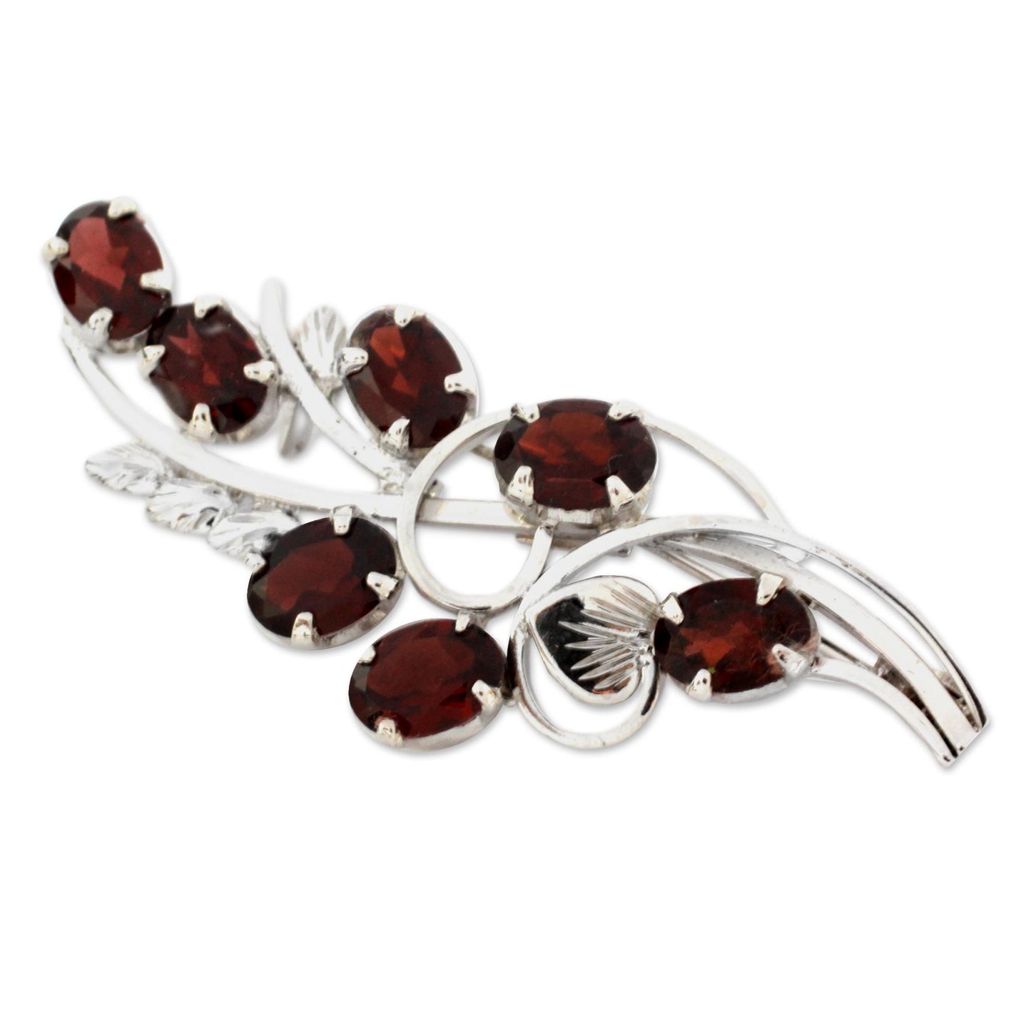 Floral Passion Garnet and Sterling Silver Floral Brooch Pin from India