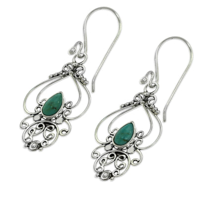 Turquoise Arabesque Silver Earrings