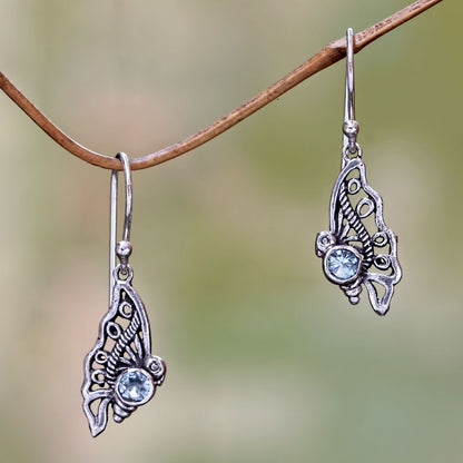 Kupu-Kupu Blue Topaz Butterfly Dangle Earrings from Bali
