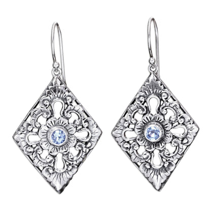 Blue Padma Sterling Silver and Blue Topaz Earrings with Floral Motif