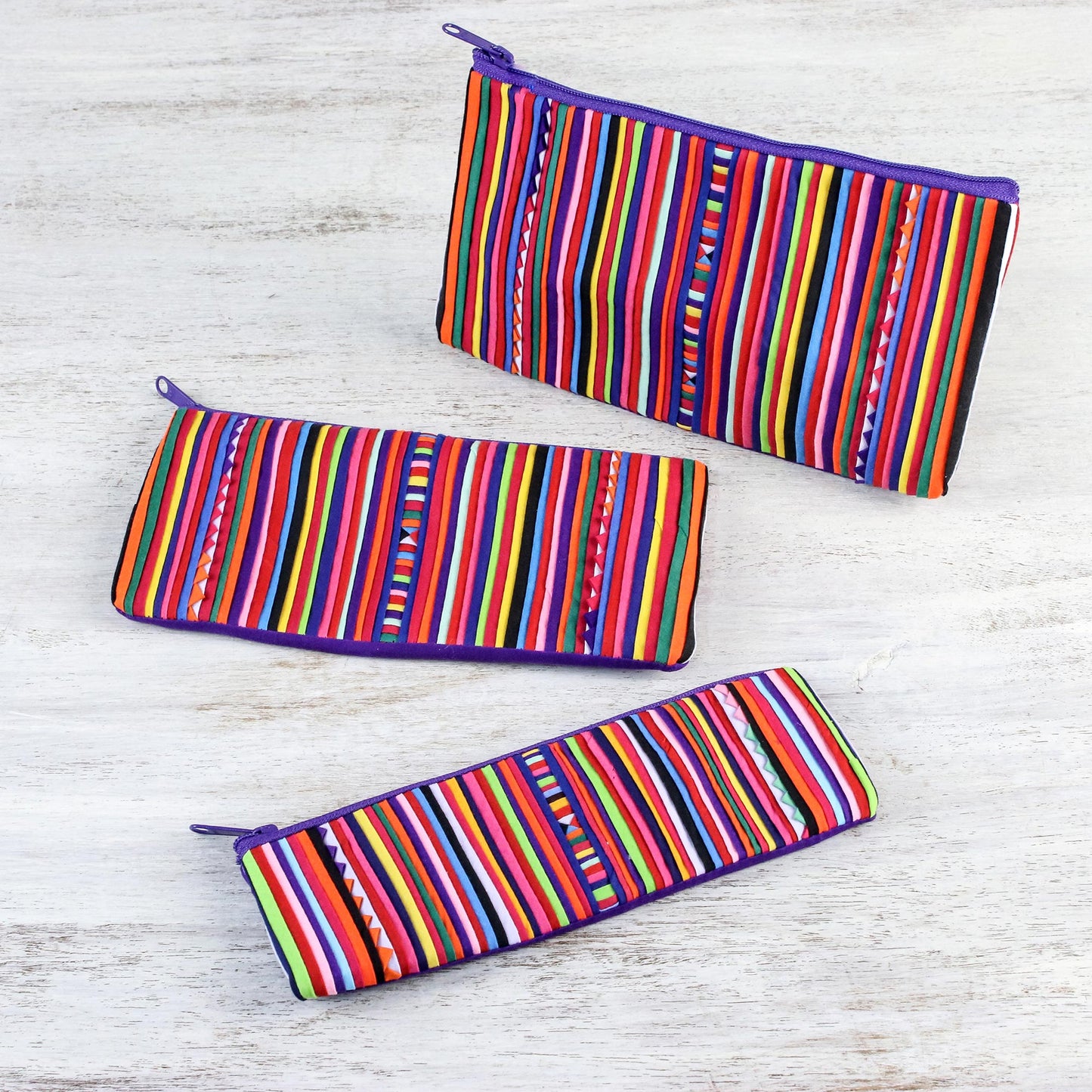 Purple Lisu Chic Purple Striped Makeup Cases from Thailand (Set of 3)