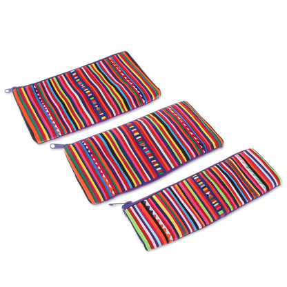 Purple Lisu Chic Purple Striped Makeup Cases from Thailand (Set of 3)