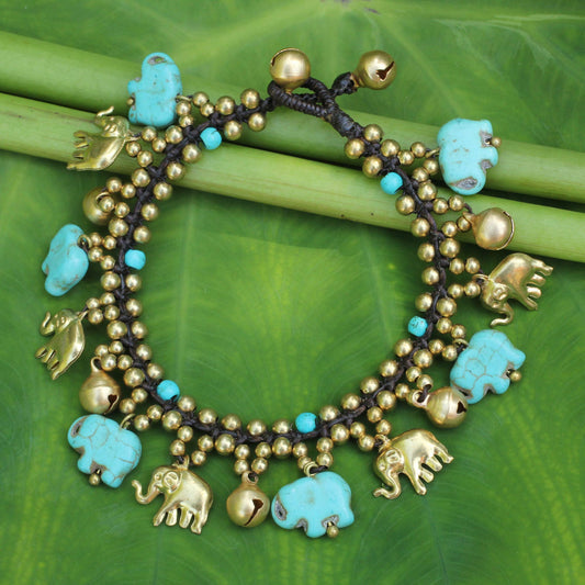 Elephant World Blue Calcite Brass Beaded Bracelet