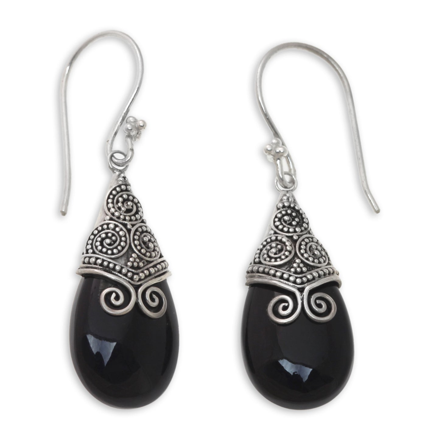 Misty Mountain Onyx and Sterling Silver Dangle Earrings from Bali