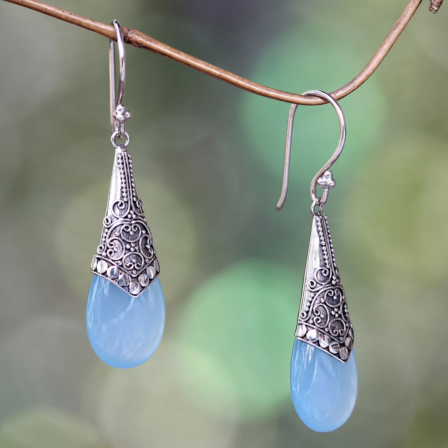 Puncak Jaya in Blue Light Blue Chalcedony and Sterling Silver Dangle Earrings