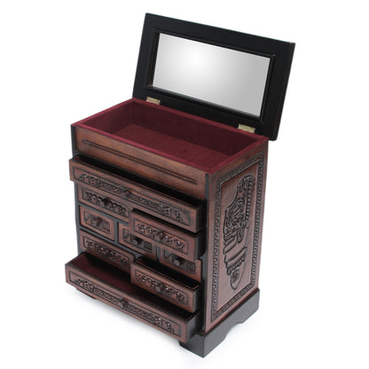 Memories Cedar and Brown Tooled Leather Jewelry Box with Drawers