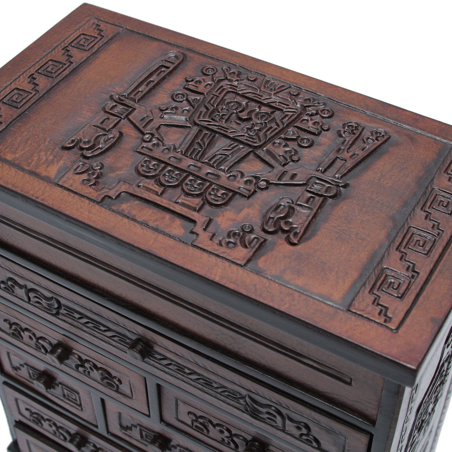 Memories Cedar and Brown Tooled Leather Jewelry Box with Drawers