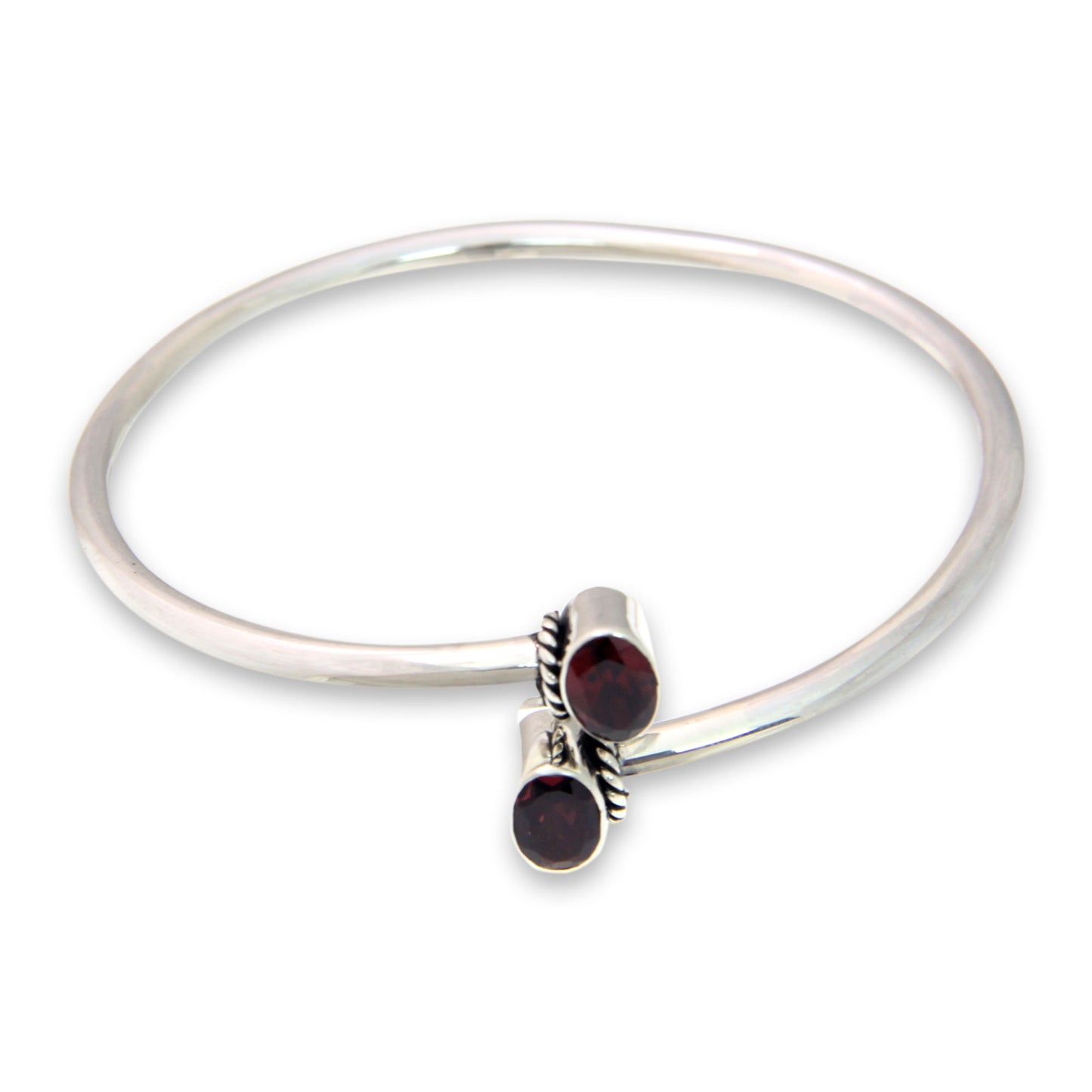 Bound To You Balinese Garnet and Sterling Silver Bangle Bracelet