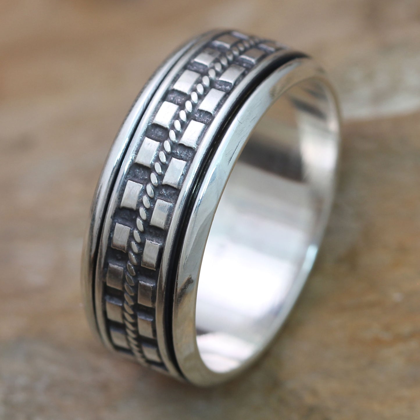 Long Journey Silver Braid Spinner Ring