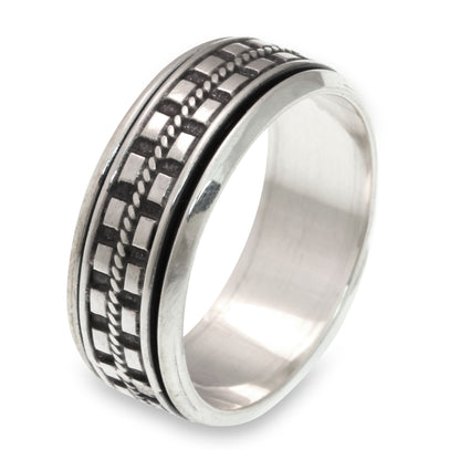 Long Journey Silver Braid Spinner Ring