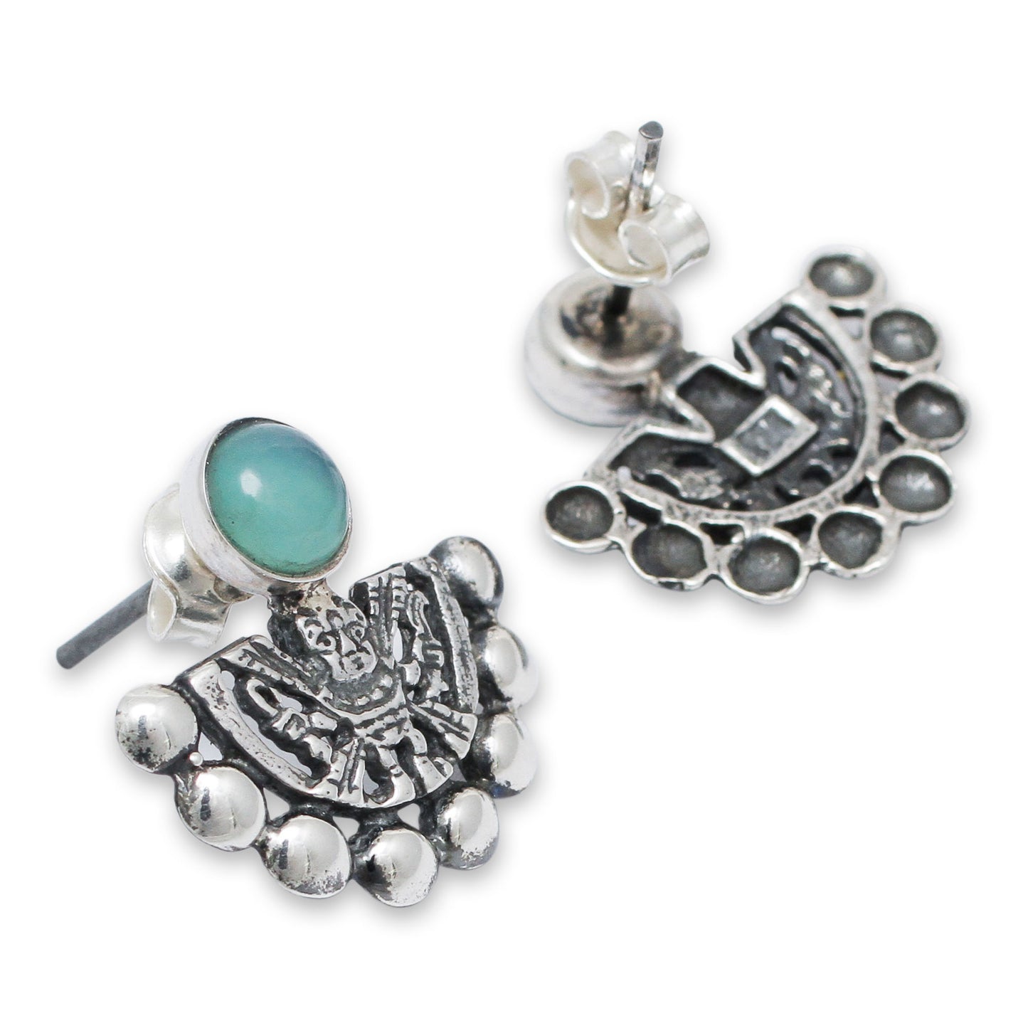 Child of the Sun Inca Glyph Earrings with Opal and Sterling Silver