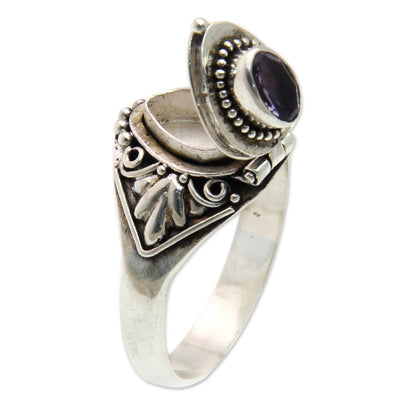 Mysterious Garden Fair Trade Silver and Amethyst Locket Ring from Bali