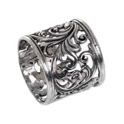 Tropical Rain Forest Balinese Women's Sterling Silver Handcrafted Wide Band Ring