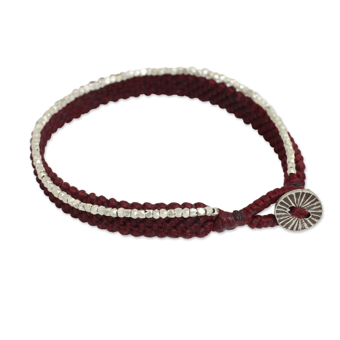 Blithe Red Women's Red Wristband Bracelet with Silver Beads