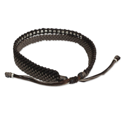 Amity in Brown and Taupe Hand-Knotted Cord Bracelet with 950 Silver Accents