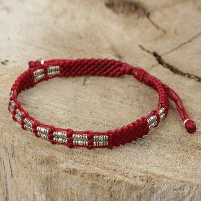 Affinity in Red Thai Braided Red Cord Bracelet with 950 Silver Beads