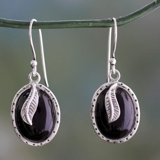 Tender Leaves India Fair Trade Onyx and Sterling Silver Dangle Earrings