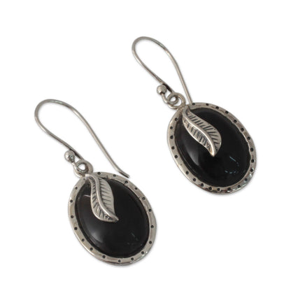 Tender Leaves India Fair Trade Onyx and Sterling Silver Dangle Earrings