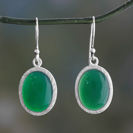 Woodland Dew Enhanced Green Onyx and Sterling Silver Earrings