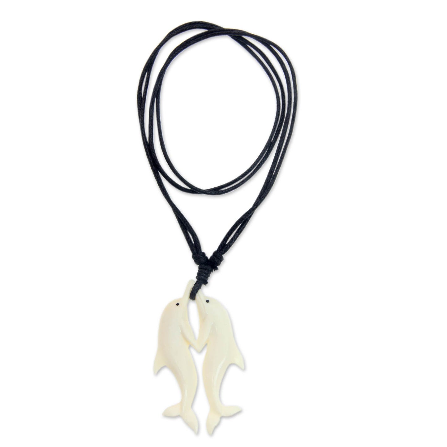 Twin Dolphins Bone Pendant Necklace