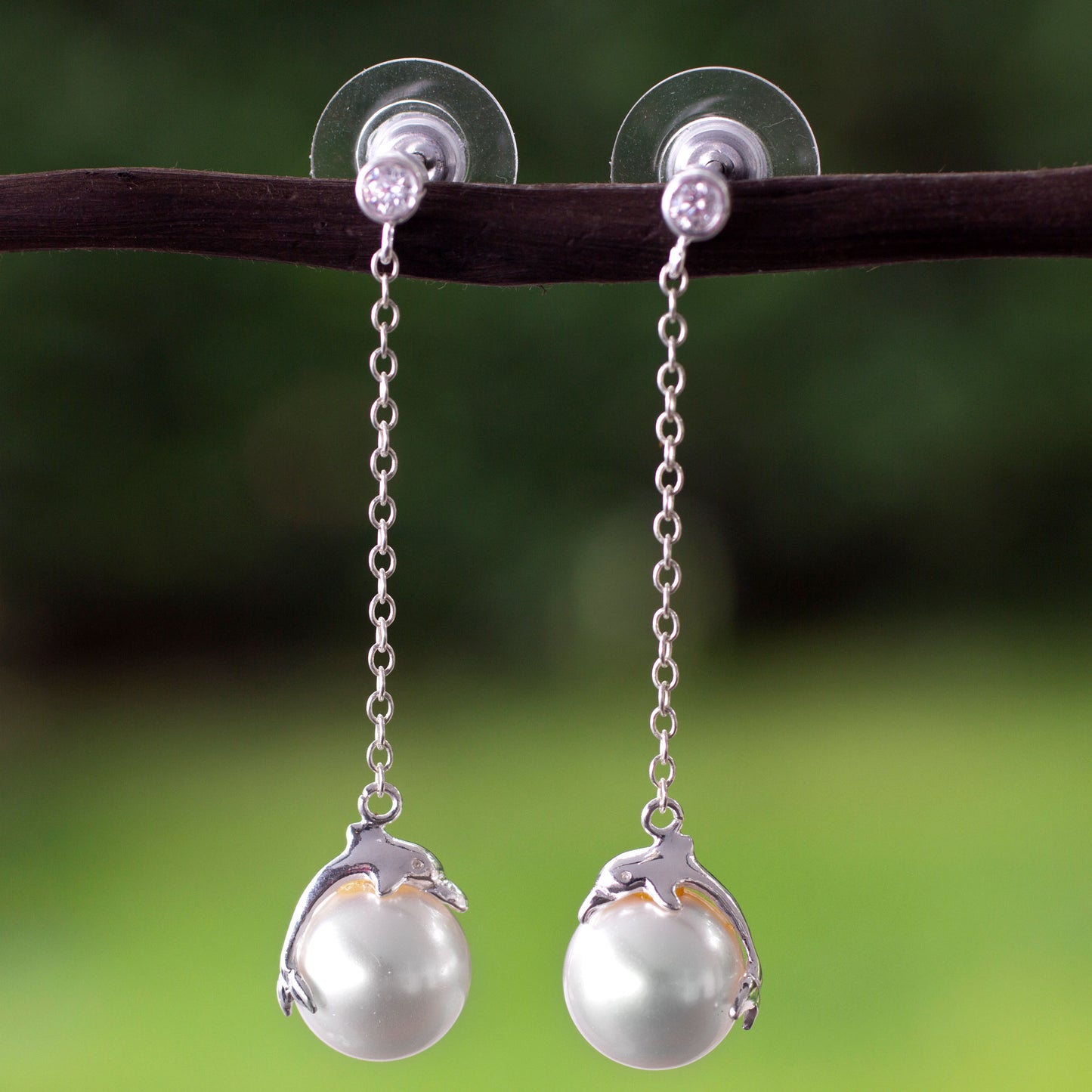 Dolphin Delight Mexican Handcrafted Sterling Silver and Faux Pearl Earrings