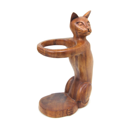 Wine-Loving Cat Hand Carved Wooden Cat Wine Bottle Holder