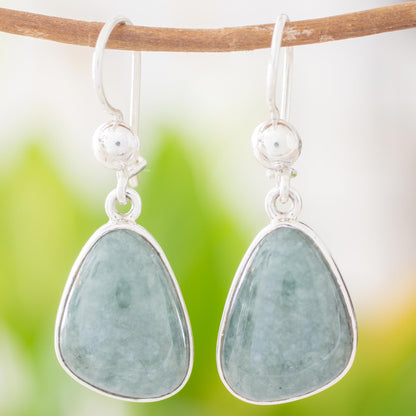 Forest Green Jade & Silver Dangle Earrings