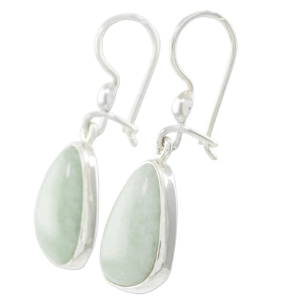 Apple Green Jade & Silver Dangle Earrings