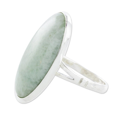 Pale Green Tonalities Handcrafted Minimalist Light Green Jade and Silver Ring