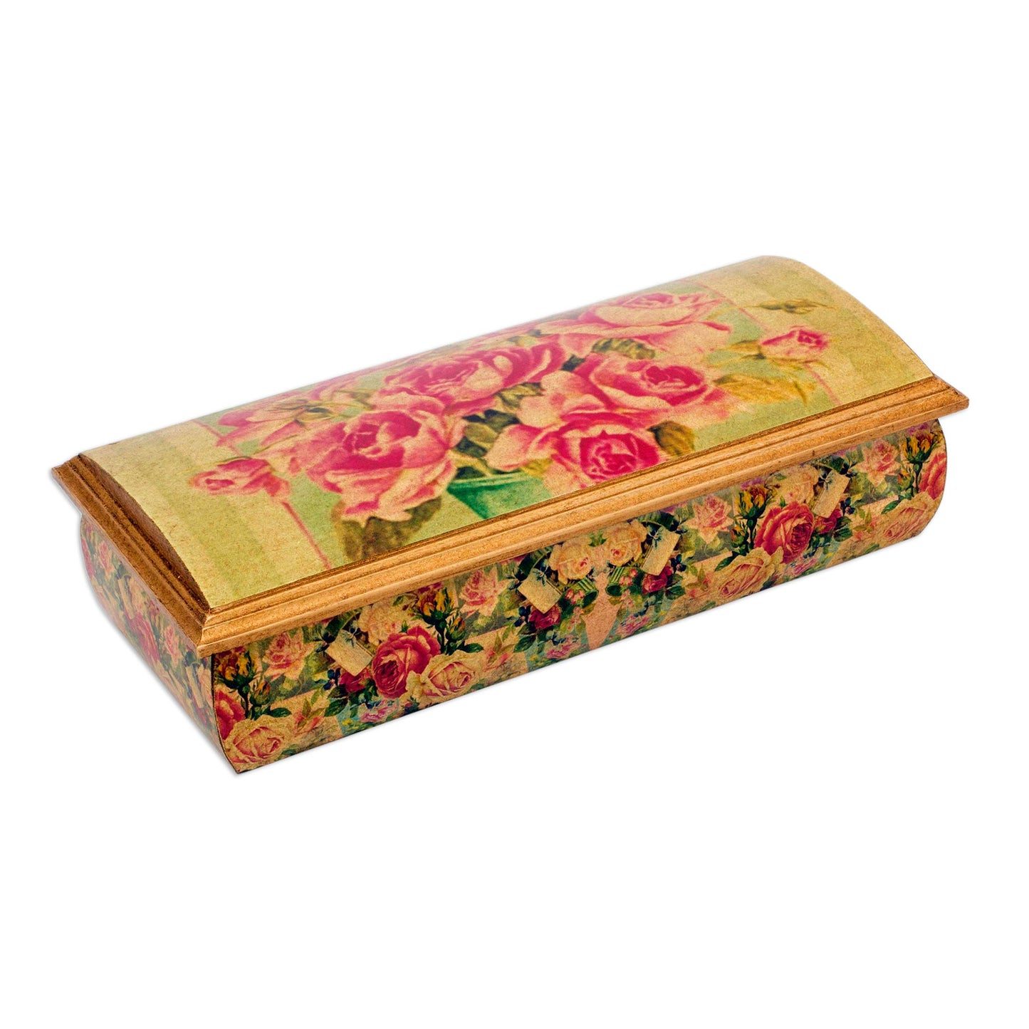 Roses Mexico Handcrafted Floral Decoupage Jewelry Box with Mirror