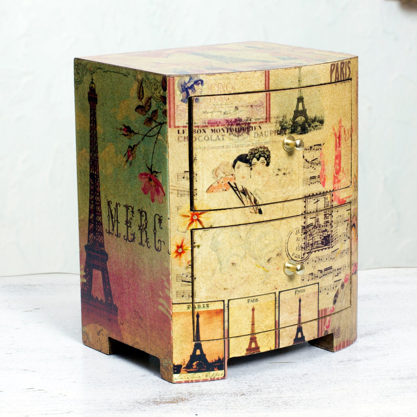 Carlota's Secret Artisan Crafted Wood Decoupage Jewelry Chest