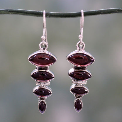 Romantic Quartet Garnet Cabochon Dangle Earrings Set in Sterling Silver