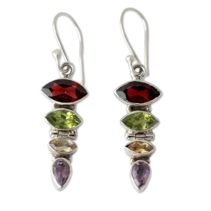 Fantastic Quartet Gemstone Dangle Earrings with Garnet and Peridot