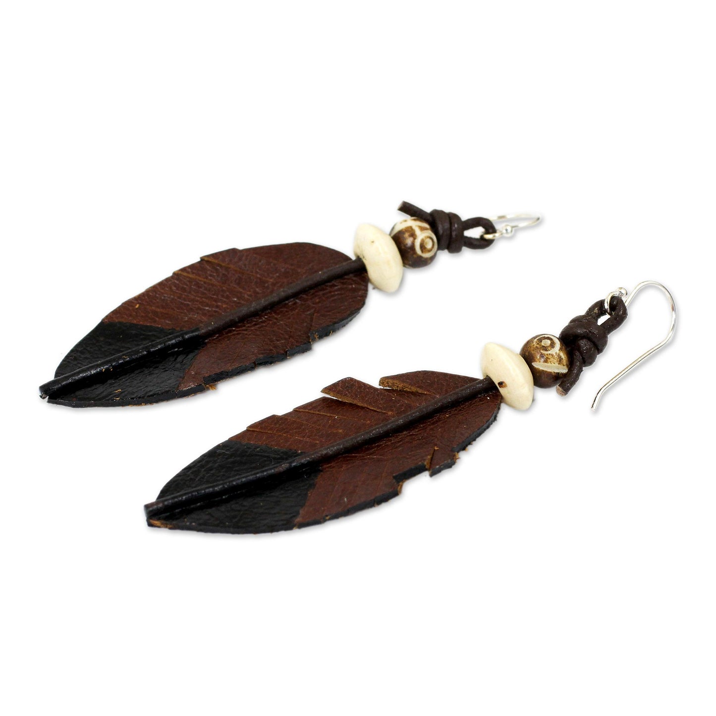 Leaf Feather Fair Trade Handmade Leather Earrings from Thailand