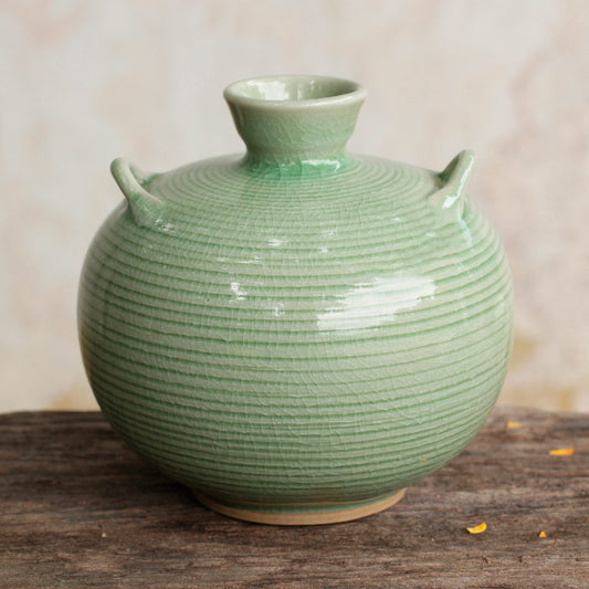 Rice Fields Artisan Crafted Green Thai Celadon Ceramic Bud Vase