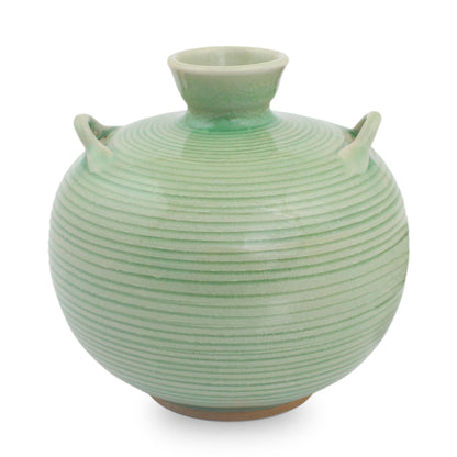 Rice Fields Artisan Crafted Green Thai Celadon Ceramic Bud Vase