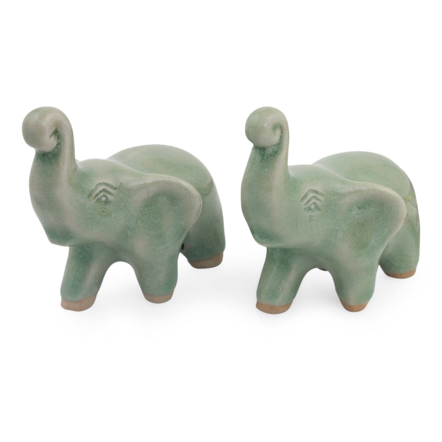 Lucky Green Elephant Ceramic Figurines