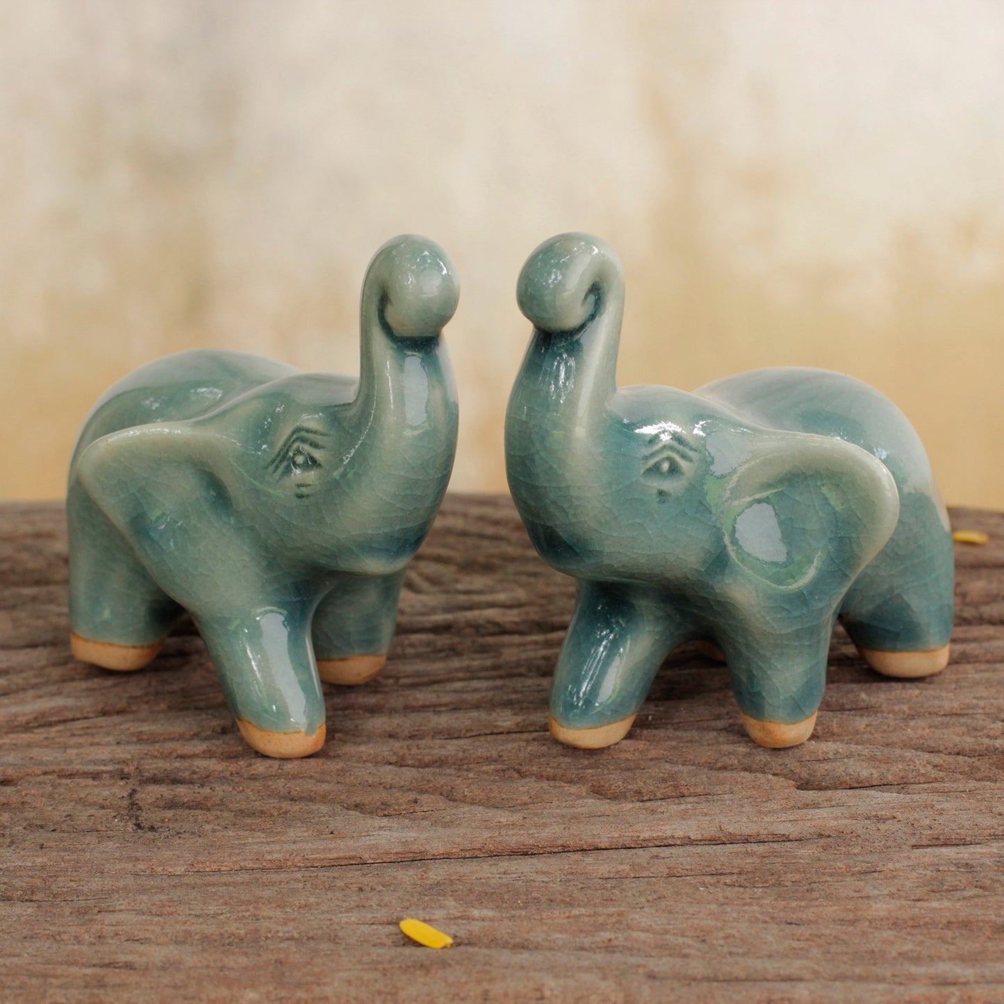 Lucky Blue Elephants 2 Blue Celadon Ceramic Handcrafted Lucky Elephant Figurines