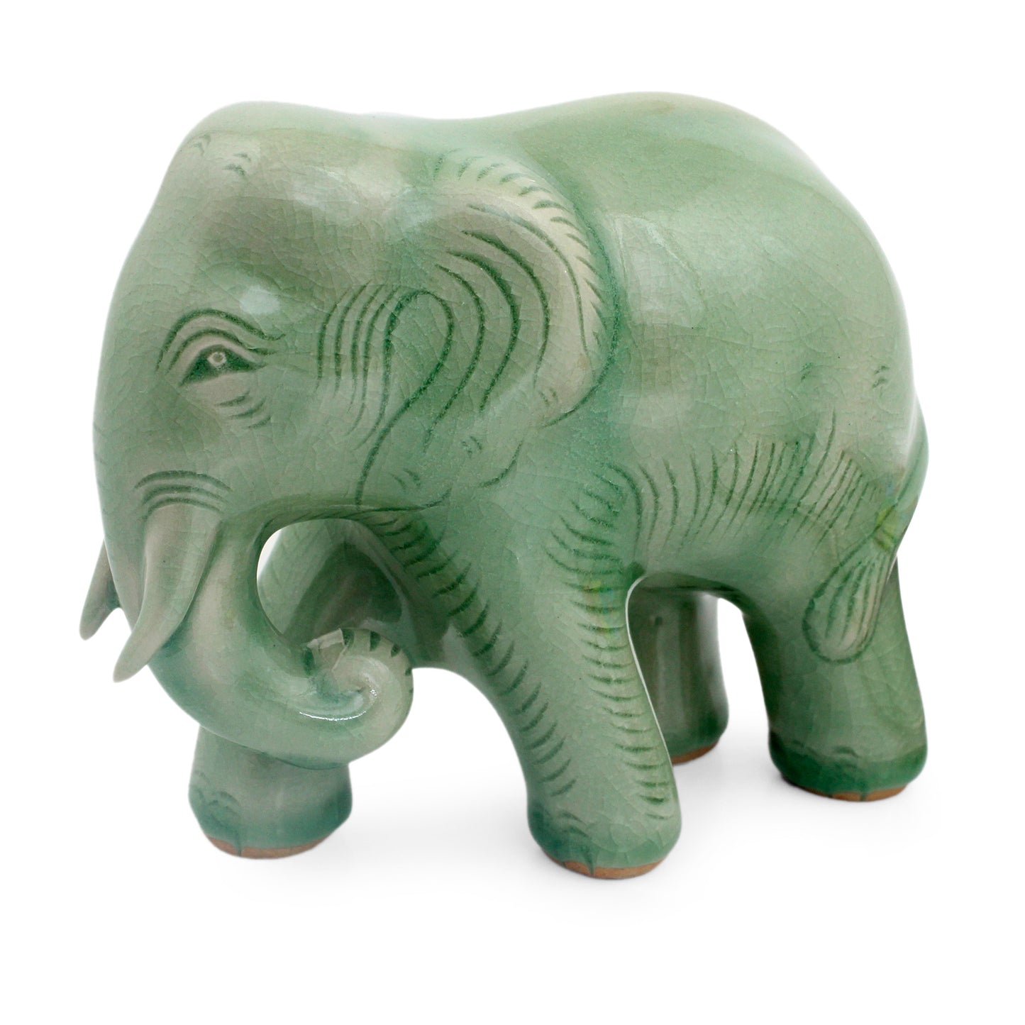 Purposeful Elephant Celadon Ceramic Elephant Figurine by Thai Artisans