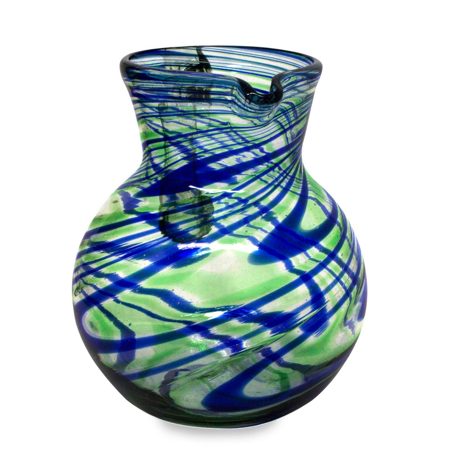 Elegant Energy Blue and Green Swirls Hand Blown Glass Pitcher (84 oz)