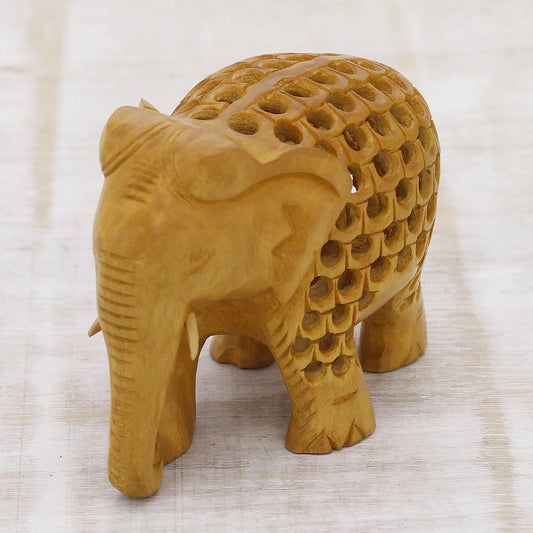 Magnificent Elephant Hand Carved Small Kadam Wood Elephant Statuette